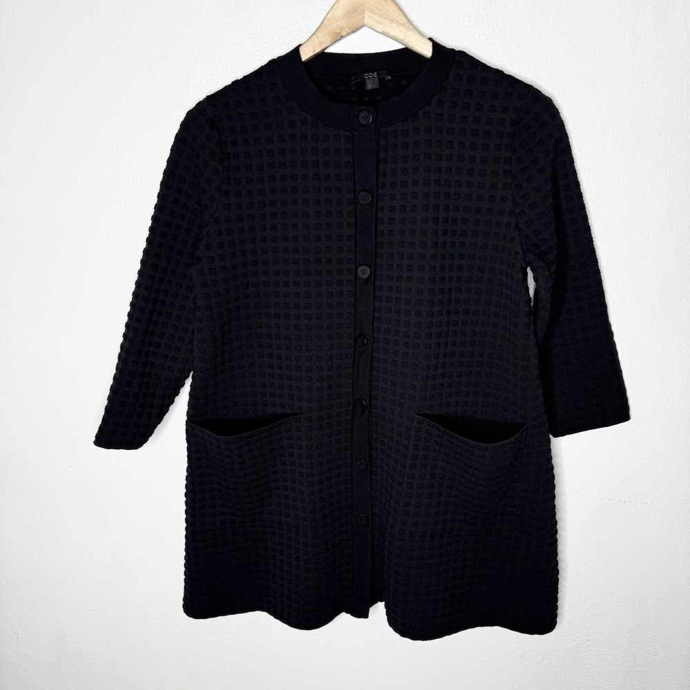 COS Minimalist Waffle Textured Cardigan Lagenlook Womens Small Black‎ Sweater